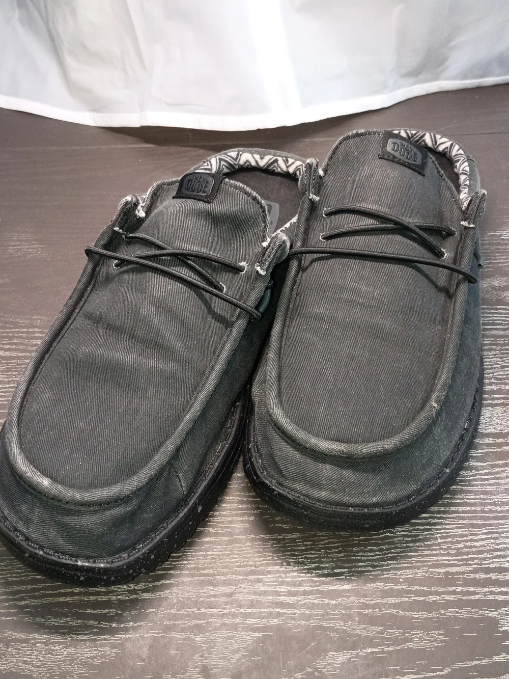 Hey Dude Black Canvas Slip-On Mules with Elastic Lace. Men's 9.5M Good Shape